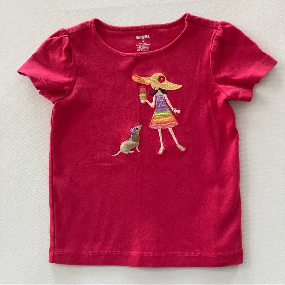 Gymboree Girls 4 Pink Tee Top Shirt Girl Ice Cream Dog